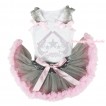 White Baby Pettitop Grey Ruffles Light Pink Bows & Rhinestone Cowgirl Print & Grey Light Pink Newborn Pettiskirt NG1866